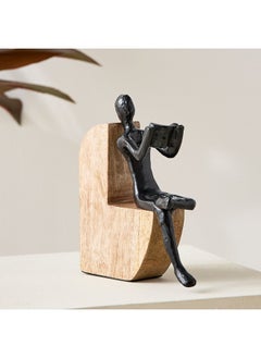 Home Box Odin Aluminium Reading Man on Wooden Chair 19 x 14 x 5 cm  - Image 1