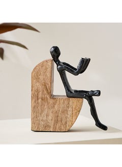 Home Box Odin Aluminium Reading Man on Wooden Chair 19 x 14 x 5 cm  - Image 2