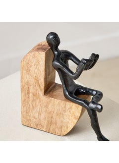 Home Box Odin Aluminium Reading Man on Wooden Chair 19 x 14 x 5 cm  - Image 3