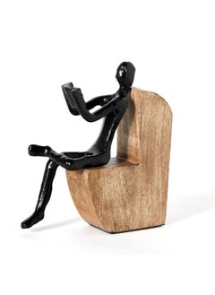 Home Box Odin Aluminium Reading Man on Wooden Chair 19 x 14 x 5 cm  - Image 5
