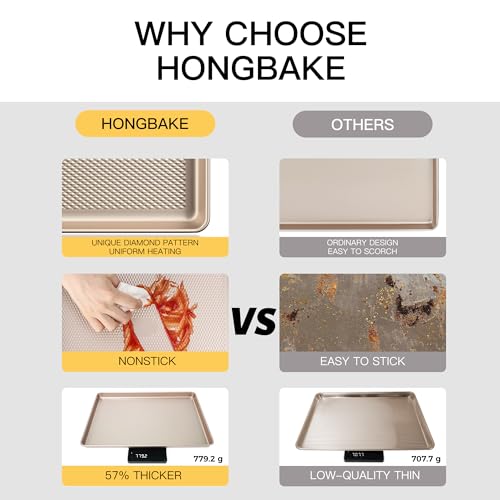 HONGBAKE 2 Pack Jelly Roll Pan 15x10, Commercial Cookie Sheets for Baking with Diamond Texture Surface, 57% Thicker Carbon Steel Baking Sheet for Oven, Nonstick Cooking Tray - Image 2