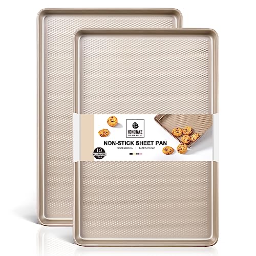 HONGBAKE 2 Pack Jelly Roll Pan 15x10, Commercial Cookie Sheets for Baking with Diamond Texture Surface, 57% Thicker Carbon Steel Baking Sheet for Oven, Nonstick Cooking Tray - Image 1