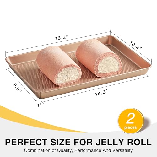 HONGBAKE 2 Pack Jelly Roll Pan 15x10, Commercial Cookie Sheets for Baking with Diamond Texture Surface, 57% Thicker Carbon Steel Baking Sheet for Oven, Nonstick Cooking Tray - Image 3