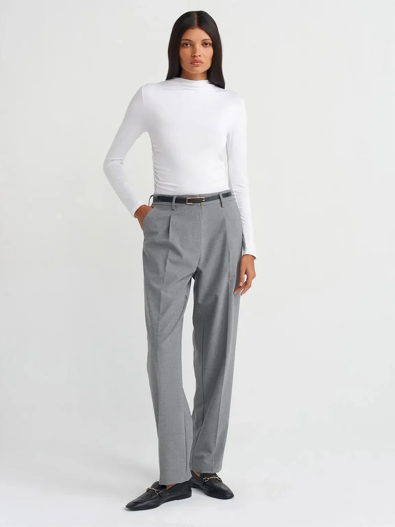 ديلفين DILVIN Belted Straight-Leg Crepe Trousers