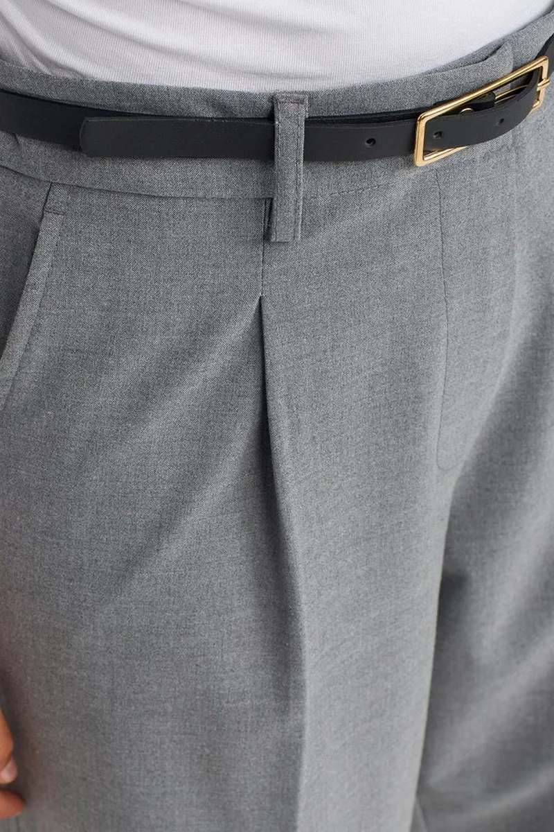 Dilvin Grey DILVIN Belted Straight-Leg Crepe Trousers for Women | Best Price UAE
