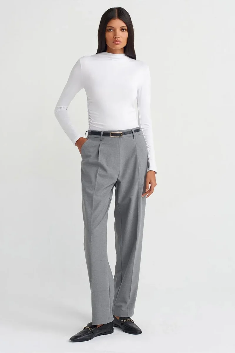 DILVIN Belted Straight-Leg Crepe Trousers