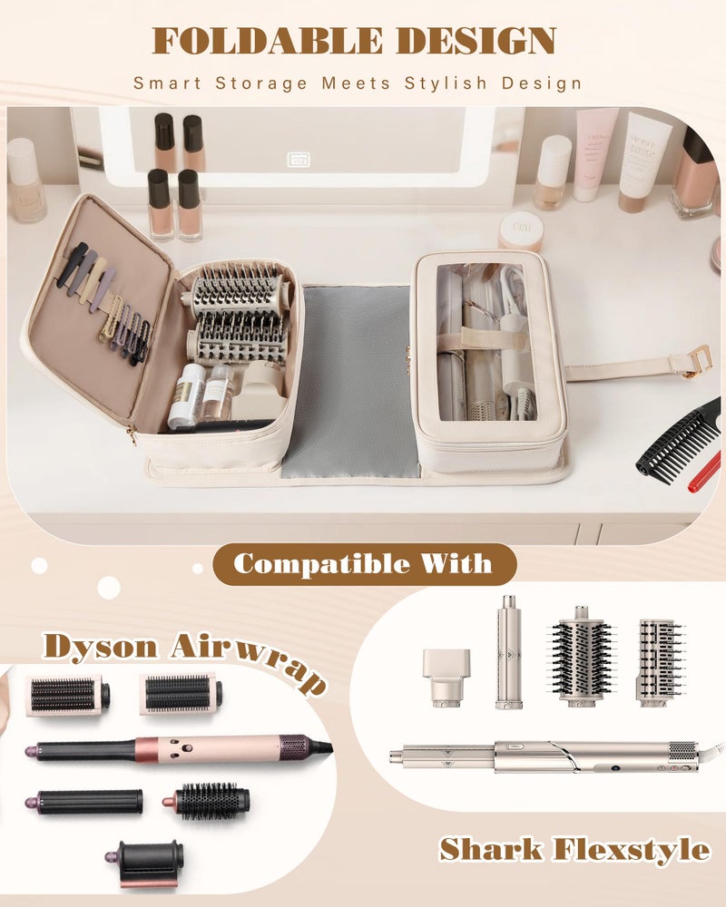 Marscamd Hair Tools Travel Bag with Heat Resistant Mat Compatible with Shark Flexstyle, Hair Tool Organizer for Multi-Stylers and Hair Dryer, Beige - Image 2