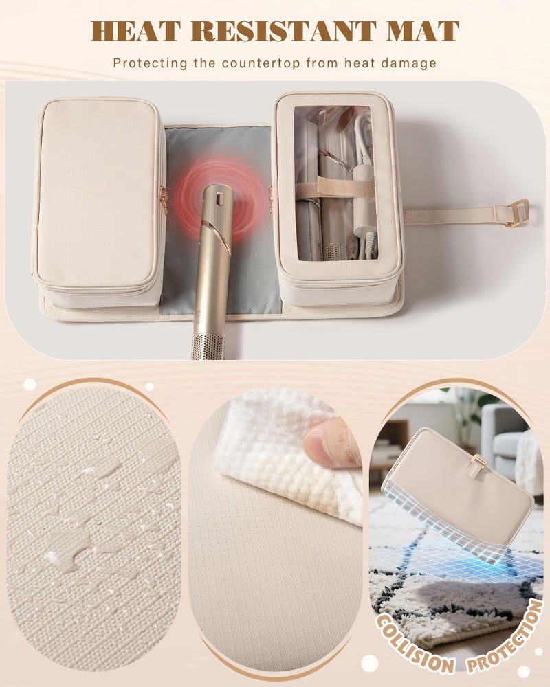 Marscamd Hair Tools Travel Bag with Heat Resistant Mat Compatible with Shark Flexstyle, Hair Tool Organizer for Multi-Stylers and Hair Dryer, Beige - Image 3
