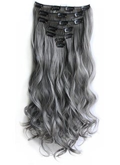 SWACC SWACC Women 20 Inches Curly Full Head 7 Separate Pieces Heat Resistance Synthetic Hair Clip in Hair Extensions (Grey)  - Image 1