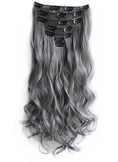 SWACC SWACC Women 20 Inches Curly Full Head 7 Separate Pieces Heat Resistance Synthetic Hair Clip in Hair Extensions (Grey)  - Image 2
