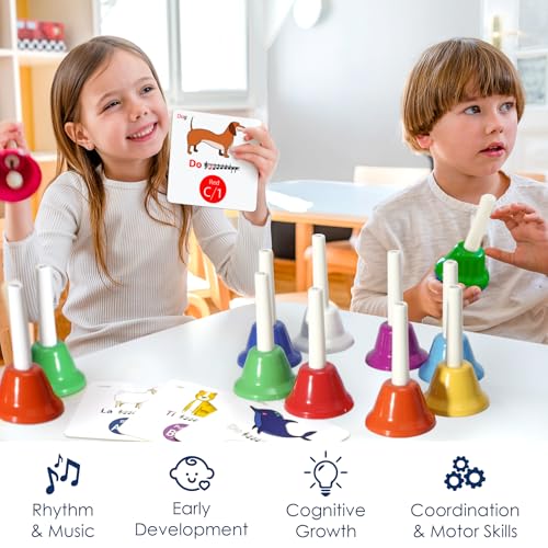 MINIARTIS Hand Bells for Kids | Educational Music Toys for Toddlers 8 Notes Colorful Handbells Set | Kids Musical Instrument with 15 Songbook, Theory Flashcards | Great Birthday Gift for Children - Image 3