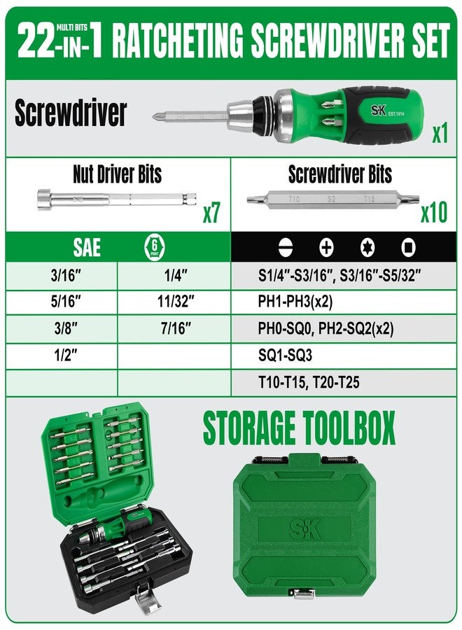 اس كي كي مفك براغي SK 22 في 1 مزود بمفكات صواميل، مفك براغي متعدد الرؤوس 216-P، فيليبس، مشقوق، نجمي، رؤوس مربعة مخزنة في المقبض، منظمة في صندوق أدوات التخزين - Image 3