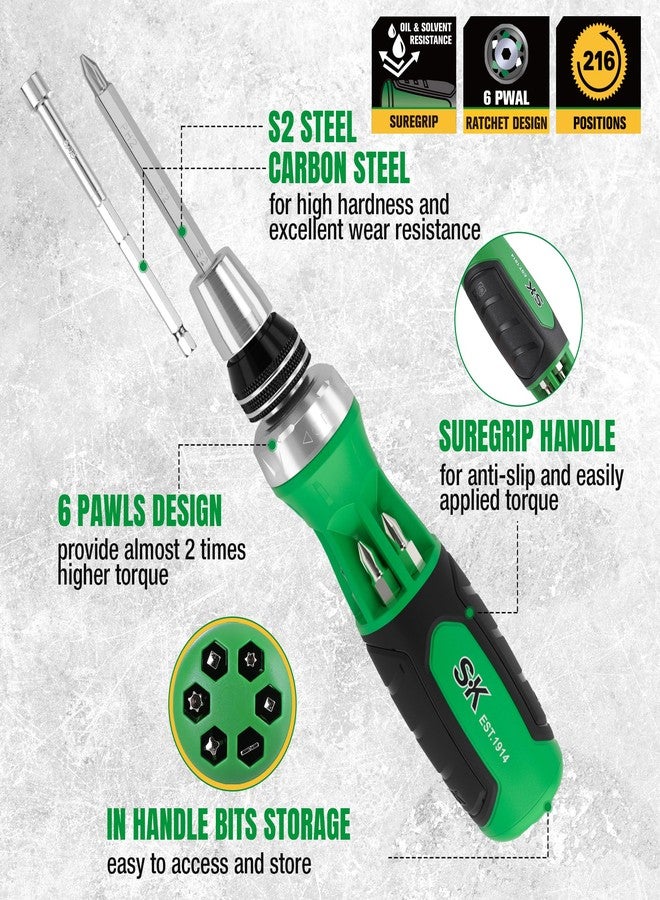 اس كي كي مفك براغي SK 22 في 1 مزود بمفكات صواميل، مفك براغي متعدد الرؤوس 216-P، فيليبس، مشقوق، نجمي، رؤوس مربعة مخزنة في المقبض، منظمة في صندوق أدوات التخزين - Image 4