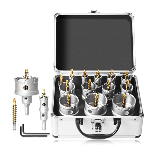 YOSIGHT 16Pcs Upgrade Heavy Duty Carbide Hole Saw Kit - Metal Steel Hole Saw Drill Bits TCT Hole Cutter with 1Pc Center Drill 2Pcs L-Wrench - Hole Saw Set for Metal, Steel, Iron, Alloy, Copper - Image 1