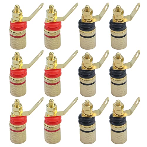 Antrader 12pcs Gold Plated Speaker Terminal Binding Post 4mm Banana Plug Socket Connector (6Black+6Red) - Image 1