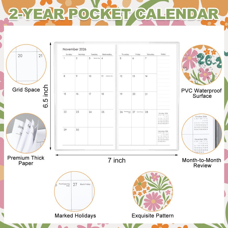 ReliThick 2026-2027 Pocket Calendar for Purse Small Monthly Planner for Women Colorful Academic Handy Weekly Pocket Planner Journal Notebook Christmas New Year Gift Sister Friends Women - Image 2