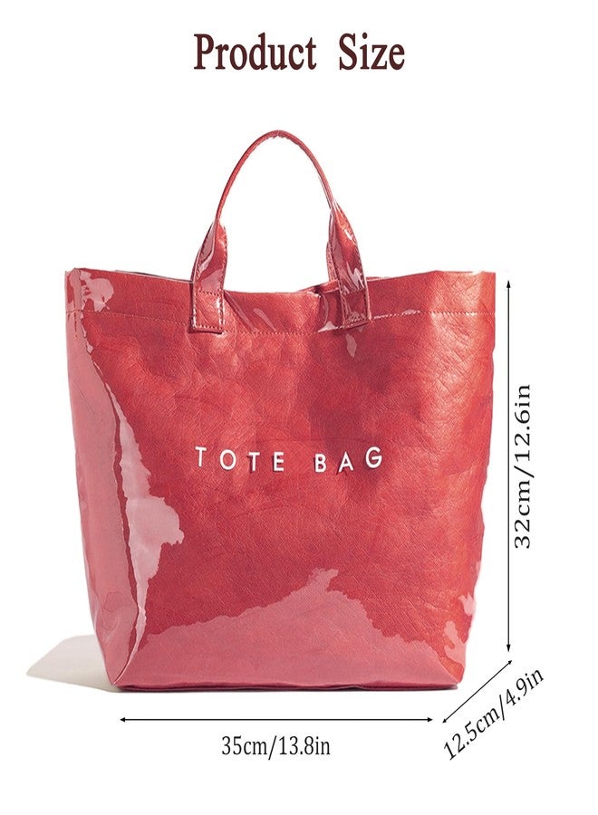 BBIQI حقيبة تسوق بلاستيكية من مادة PVC للنساء من BBIQI، حقيبة يد مزينة بحروف مطبوعة، حقيبة كتف للعمل والتسوق والهدايا، لون أحمر وردي، مقاس واحد - Image 2