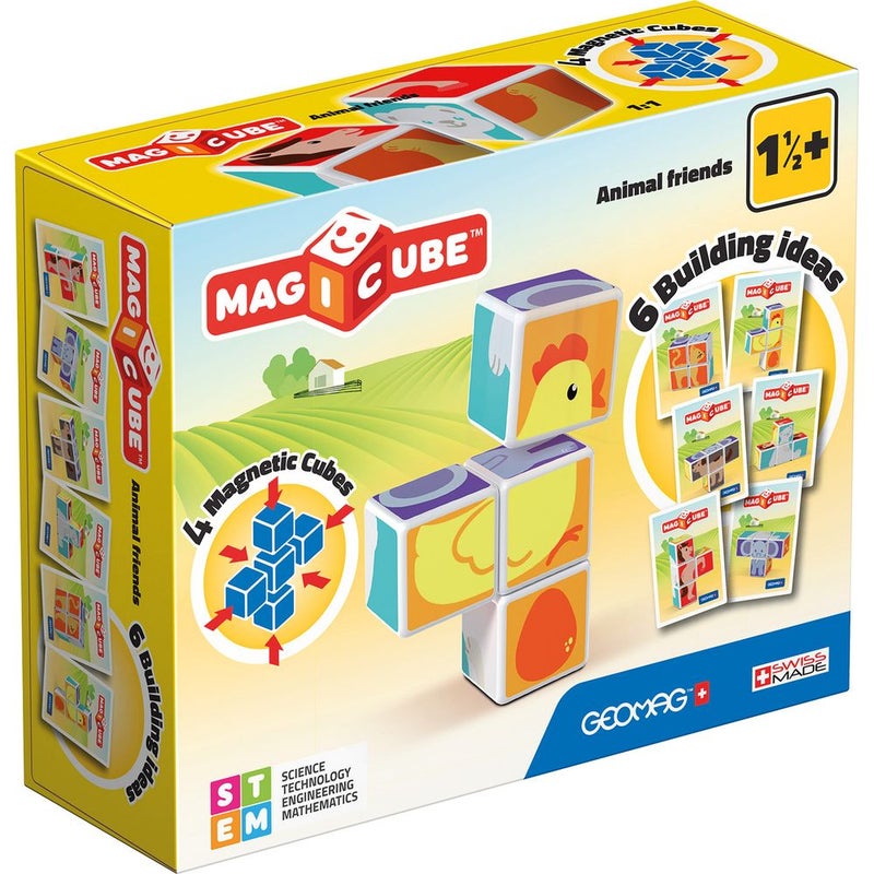 Geomag - Magnetic Cubes Animal Friends 4 Cubes With 7 Cards - 132 - Image 1