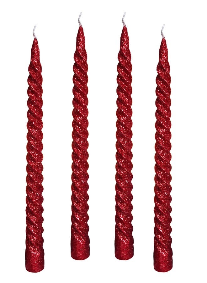 Luces Paraffin Wax Pack of 4 Red Spiral Glitter Candle Decoretion for Diwali Birthday Party Living Room - Image 1