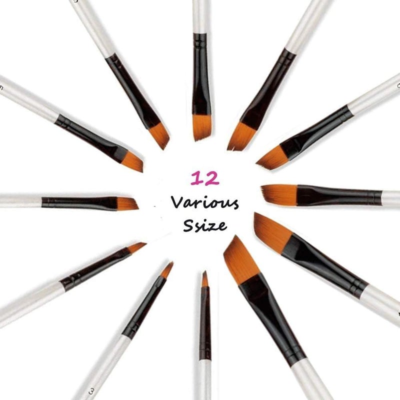 GETHPEN Angular Paint Brushes Nylon Hair Angled Watercolor Pait Brush Set for Acrylics Watercolors Gouache Inks Oil and Tempera(12pcs Pearl White Angled Paintbrush Set) - Image 3