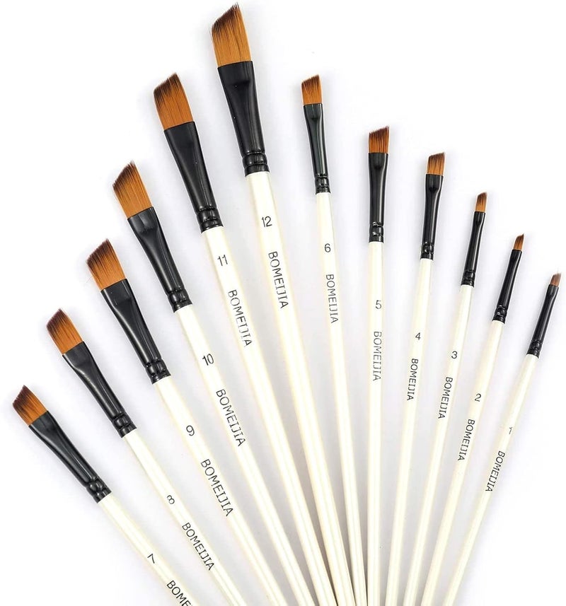 GETHPEN Angular Paint Brushes Nylon Hair Angled Watercolor Pait Brush Set for Acrylics Watercolors Gouache Inks Oil and Tempera(12pcs Pearl White Angled Paintbrush Set) - Image 1
