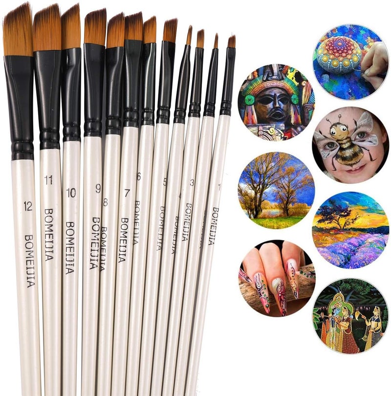 GETHPEN Angular Paint Brushes Nylon Hair Angled Watercolor Pait Brush Set for Acrylics Watercolors Gouache Inks Oil and Tempera(12pcs Pearl White Angled Paintbrush Set) - Image 4