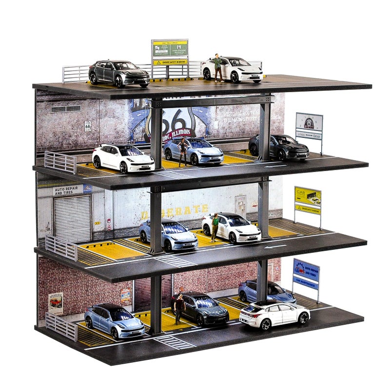 cxiiuui 164 Scale Display Case 4 Layers 20 Parking Spaces Parking Garage Moldel for Diecast Toy Car Display Case with LED Light Collection Gift - Image 2