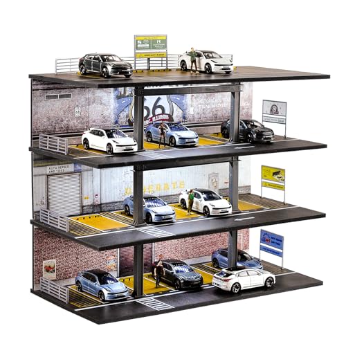 cxiiuui 164 Scale Display Case 4 Layers 20 Parking Spaces Parking Garage Moldel for Diecast Toy Car Display Case with LED Light Collection Gift - Image 1