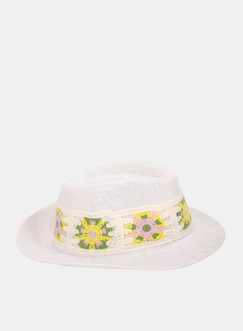 Floral Embroidered Beach Hat