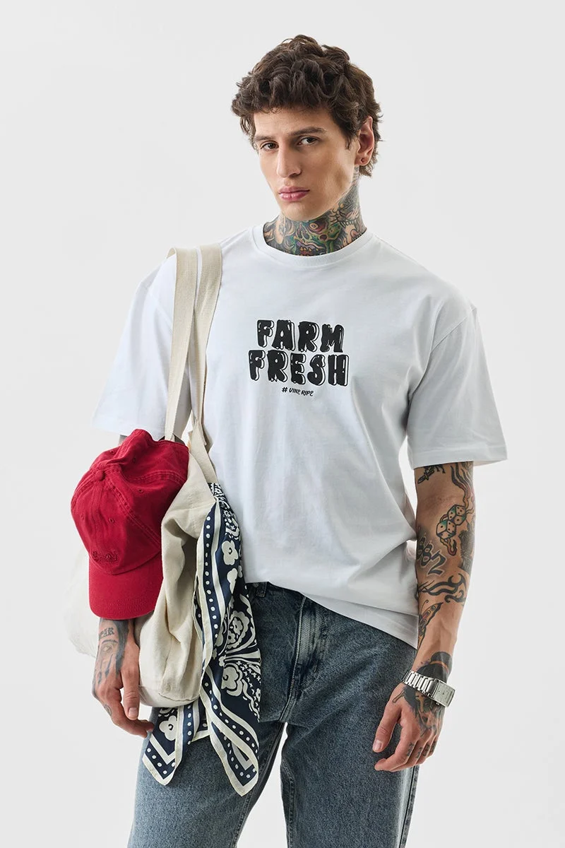 سنيتش White Graphic Half Sleeve Oversized T-Shirt