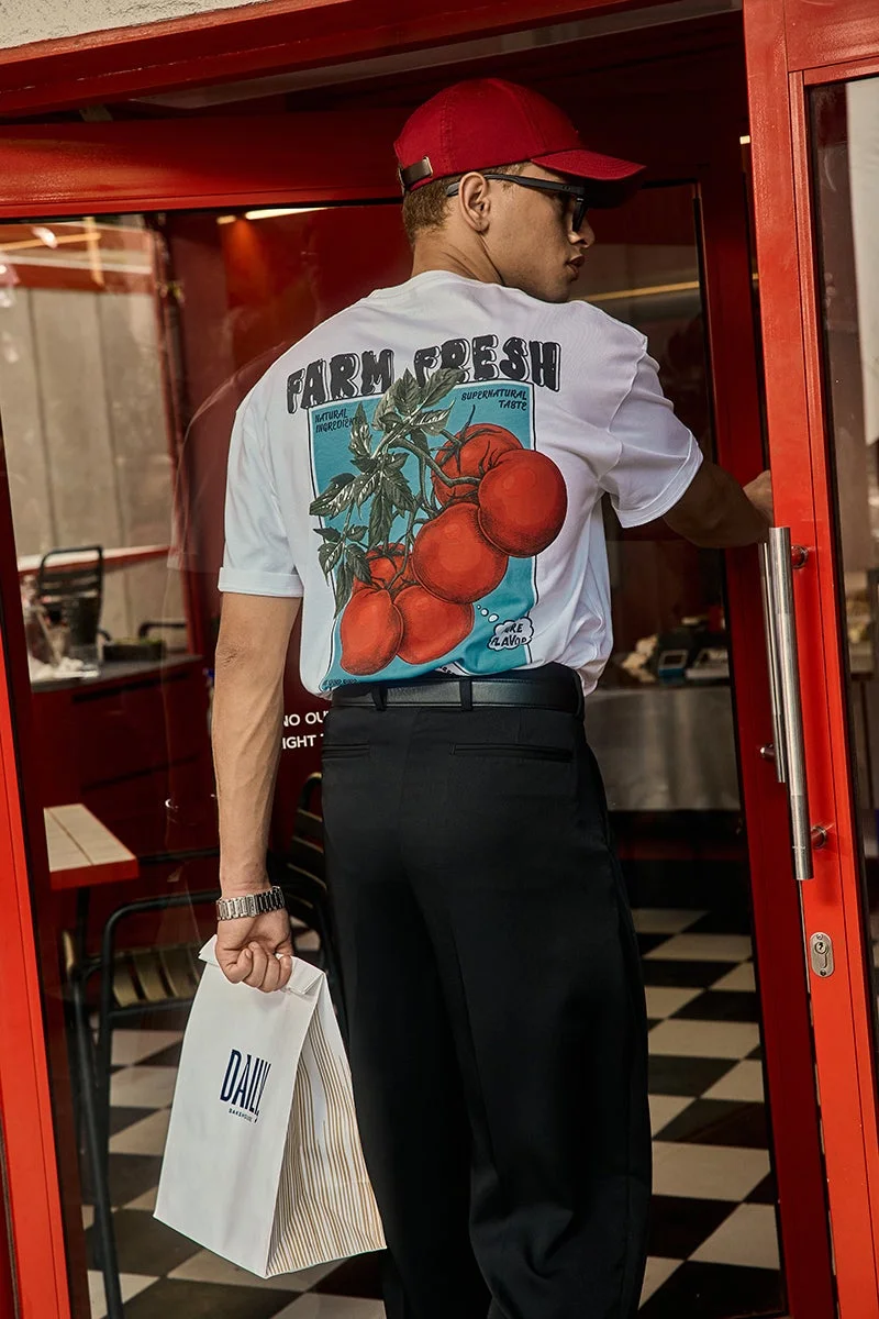 سنيتش White Graphic Half Sleeve Oversized T-Shirt