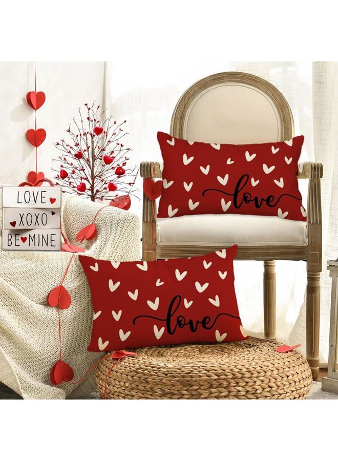 RABUSOFA Valentines Pillow Covers 12x20 inch Valentine's Day Decorations Red Heart Decorative Lumbar Throw Pillows for Bedroom Sofa Couch Holiday Wedding Festivals Home Decor - Image 4