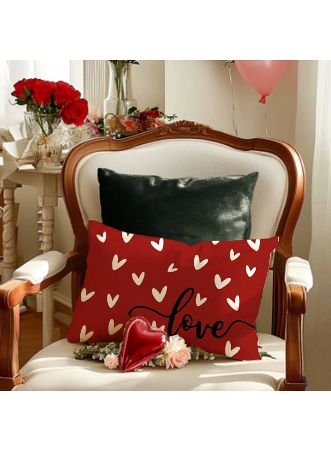 RABUSOFA Valentines Pillow Covers 12x20 inch Valentine's Day Decorations Red Heart Decorative Lumbar Throw Pillows for Bedroom Sofa Couch Holiday Wedding Festivals Home Decor - Image 2