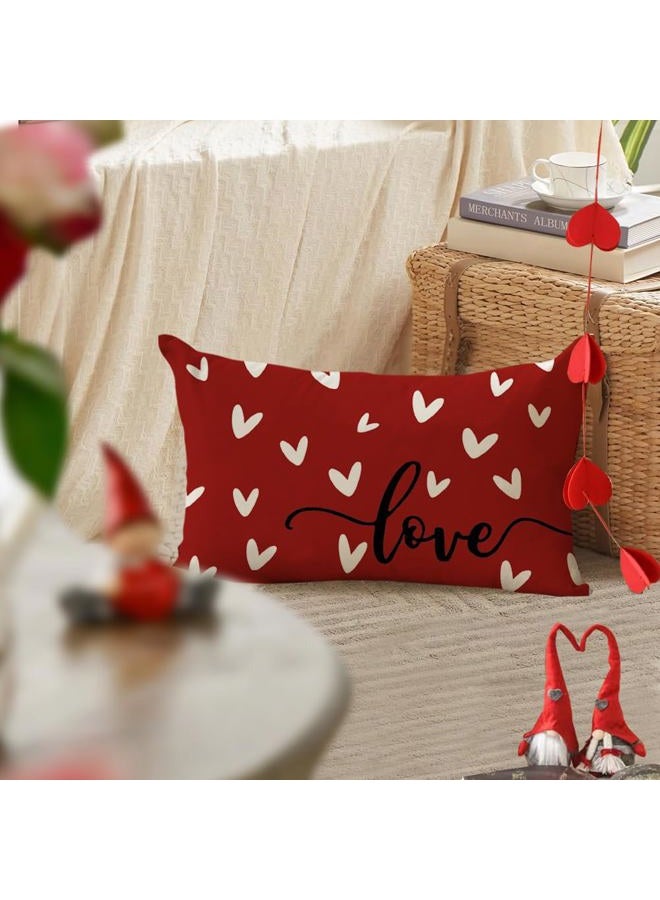 RABUSOFA Valentines Pillow Covers 12x20 inch Valentine's Day Decorations Red Heart Decorative Lumbar Throw Pillows for Bedroom Sofa Couch Holiday Wedding Festivals Home Decor - Image 3