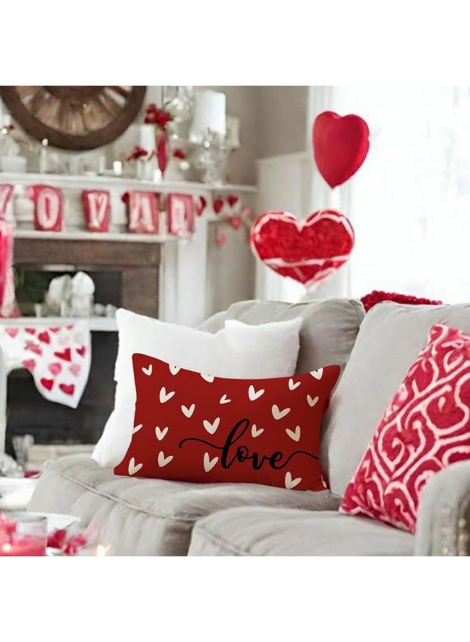 RABUSOFA Valentines Pillow Covers 12x20 inch Valentine's Day Decorations Red Heart Decorative Lumbar Throw Pillows for Bedroom Sofa Couch Holiday Wedding Festivals Home Decor - Image 5