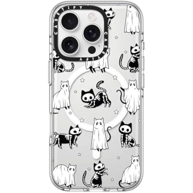 Casetify Clear iPhone 16 Pro Case 【Not Yellowing / 6.6 ft. 3X Military Grade Drop Protection/Magsafe】 -  Ghost Cats and Skeleton Cats - Clear - Image 1