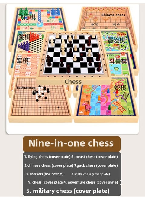 Children's Flying Chess Checkers Multi-functional One Chessboard Gobang Go Cards Colosseum Chess Combination Toys-Colour:◎Nine-in-one [checkers + Backgammon + Chess + Beast Chess + Flying Chess + Military Chess + Adventure Chess + Snake Chess + Chess]◎