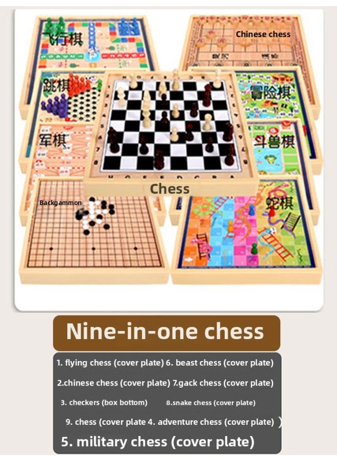 null - Children's Flying Chess Checkers Multi-functional One Chessboard Gobang Go Cards Colosseum Chess Combination Toys-Colour:◎Nine-in-one [checkers + Backgammon + Chess + Beast Chess + Flying Chess + Military Chess + Adventure Chess + Snake Chess + Chess]◎ - Image 1