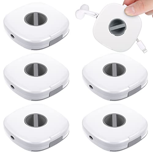 Flutesan 6 Pieces Retractable Cable Management Charging Organizer Phone Cord Holder Small Winder Case for Headset Cord Mouse Wire Charger Cable(White) - Image 1