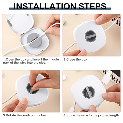Flutesan 6 Pieces Retractable Cable Management Charging Organizer Phone Cord Holder Small Winder Case for Headset Cord Mouse Wire Charger Cable(White) - Image 5