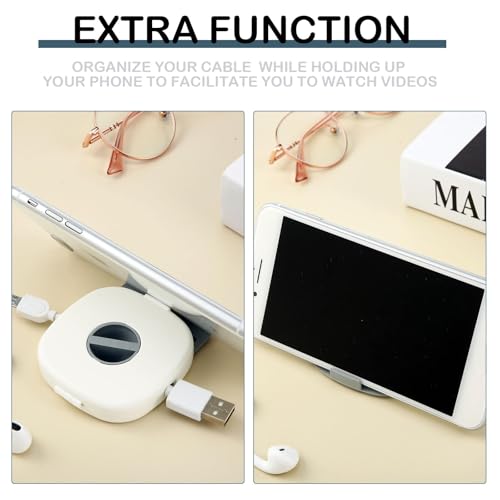 Flutesan 6 Pieces Retractable Cable Management Charging Organizer Phone Cord Holder Small Winder Case for Headset Cord Mouse Wire Charger Cable(White) - Image 3