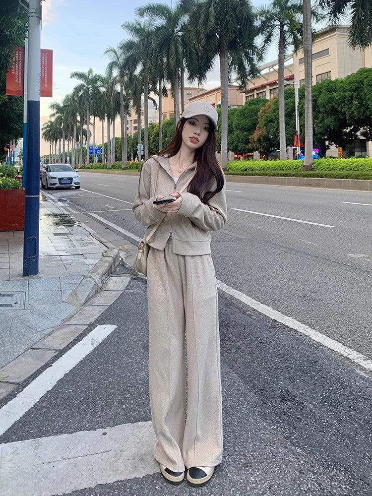 Grey Hoodie  Wide Leg Pants Set for Women Gray - Image 2