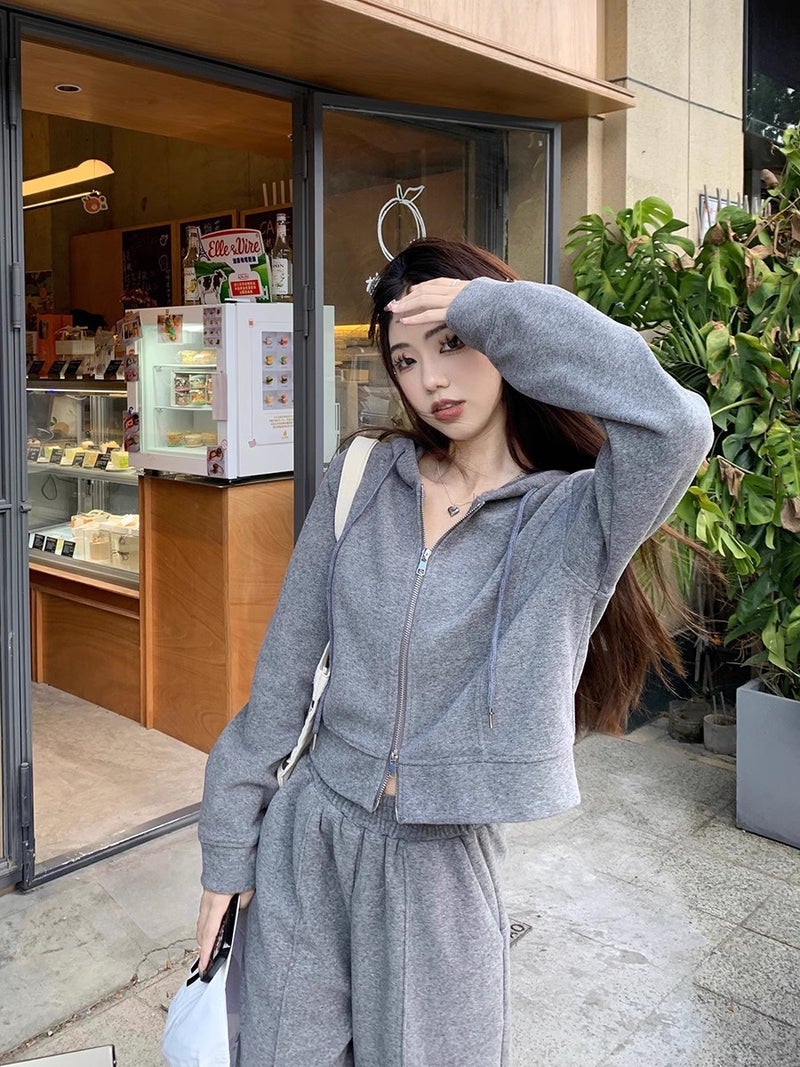 Grey Hoodie  Wide Leg Pants Set for Women Gray - Image 1