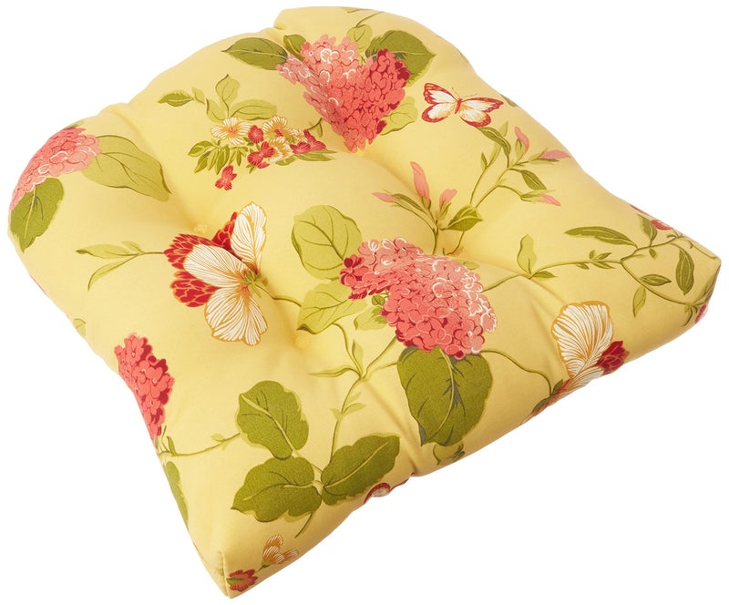 Pillow Perfect Bright Floral IndoorOutdoor Chair Seat Cushion Tufted Weather and Fade Resistant 19 x 19 Gold Risa Lemonade 2 Count