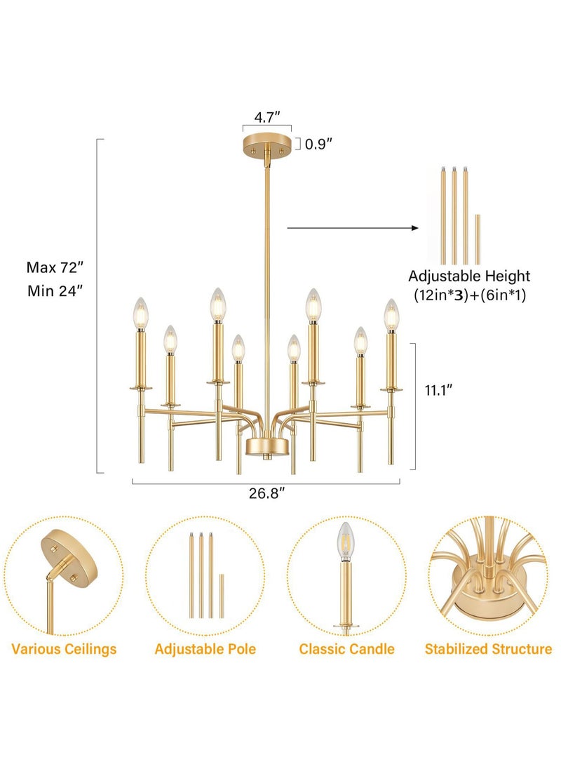 ERENYEA - 8 Light Gold Chandelier Light Fixture,Modern Farmhouse Dining Room Chandelier Over Table,E12 Round Metal Candle Pendant Chandelier for Foyer Entryway Living Room Bedroom Stairway - Image 1