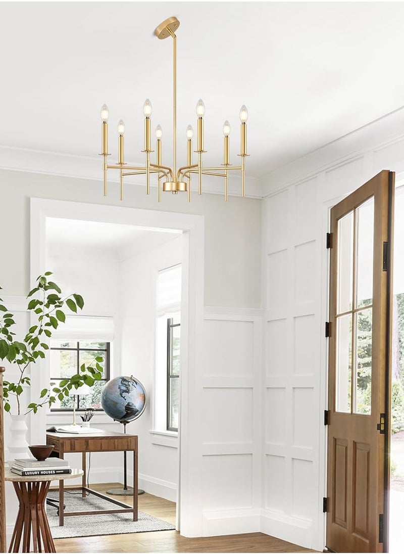 ERENYEA - 8 Light Gold Chandelier Light Fixture,Modern Farmhouse Dining Room Chandelier Over Table,E12 Round Metal Candle Pendant Chandelier for Foyer Entryway Living Room Bedroom Stairway - Image 1