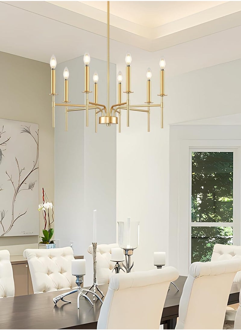 ERENYEA - 8 Light Gold Chandelier Light Fixture,Modern Farmhouse Dining Room Chandelier Over Table,E12 Round Metal Candle Pendant Chandelier for Foyer Entryway Living Room Bedroom Stairway - Image 1