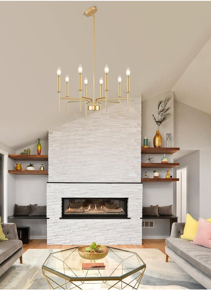 ERENYEA - 8 Light Gold Chandelier Light Fixture,Modern Farmhouse Dining Room Chandelier Over Table,E12 Round Metal Candle Pendant Chandelier for Foyer Entryway Living Room Bedroom Stairway - Image 1