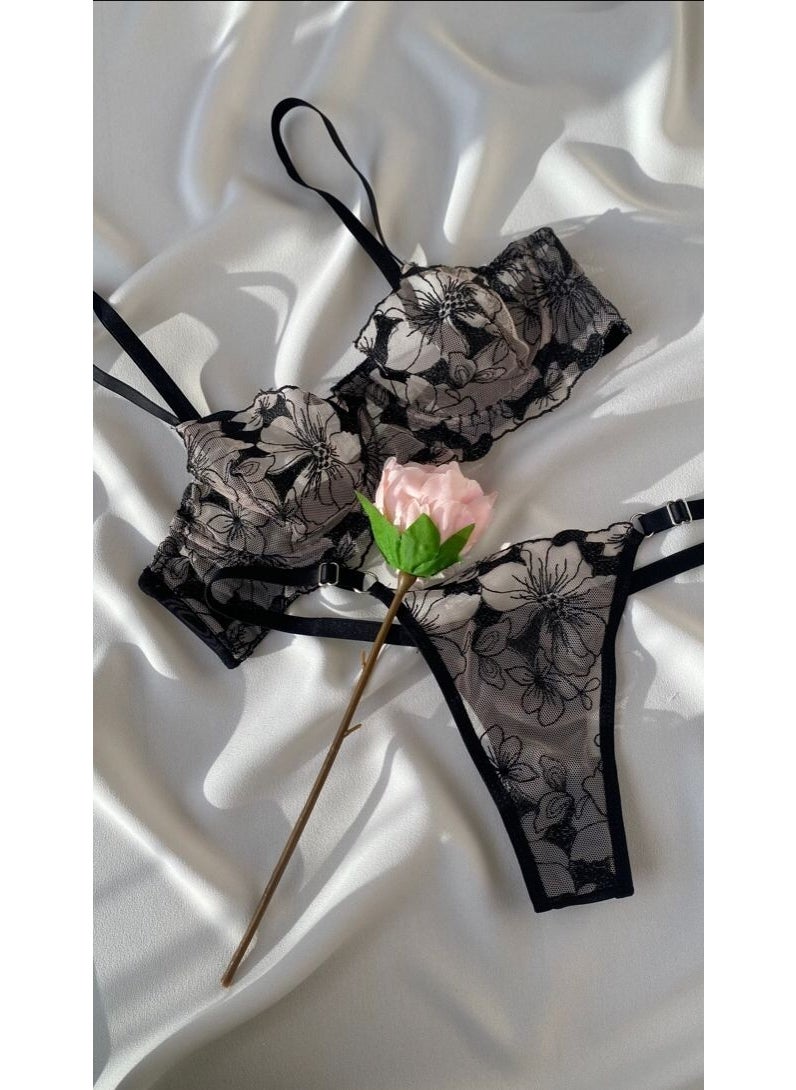 La Linaa Blackrose Women's Floral Bralette Set  - Image 1