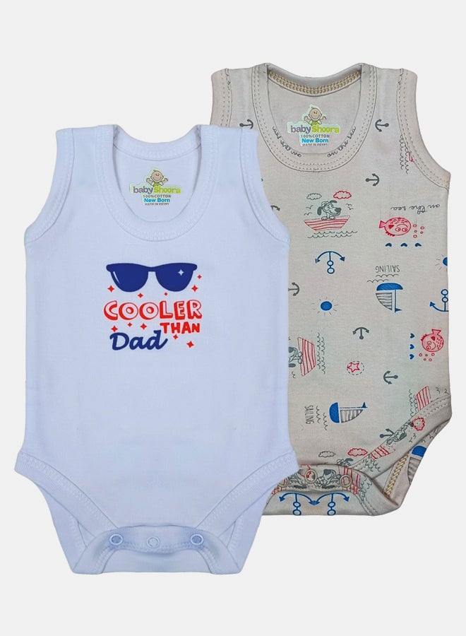 BabyShoora Baby Unisex Printed Sleeveless Cotton Bodysuit (Pack Of 2) - Image 1